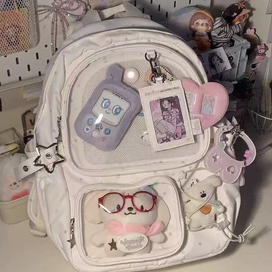 여성 블랙 학교 가방 일본 Kawaii Ita 배낭 대용량 디자인 투명 배낭 Sweetwear Y2k 가방 2025 새로운 트렌드