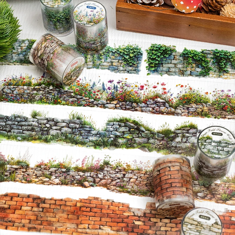 Mr. Paper, cinta de paisajismo PET de la serie Greenfield Flower Wall 6, pegatinas decorativas para manual de bricolaje, productos de papelería para estudiantes