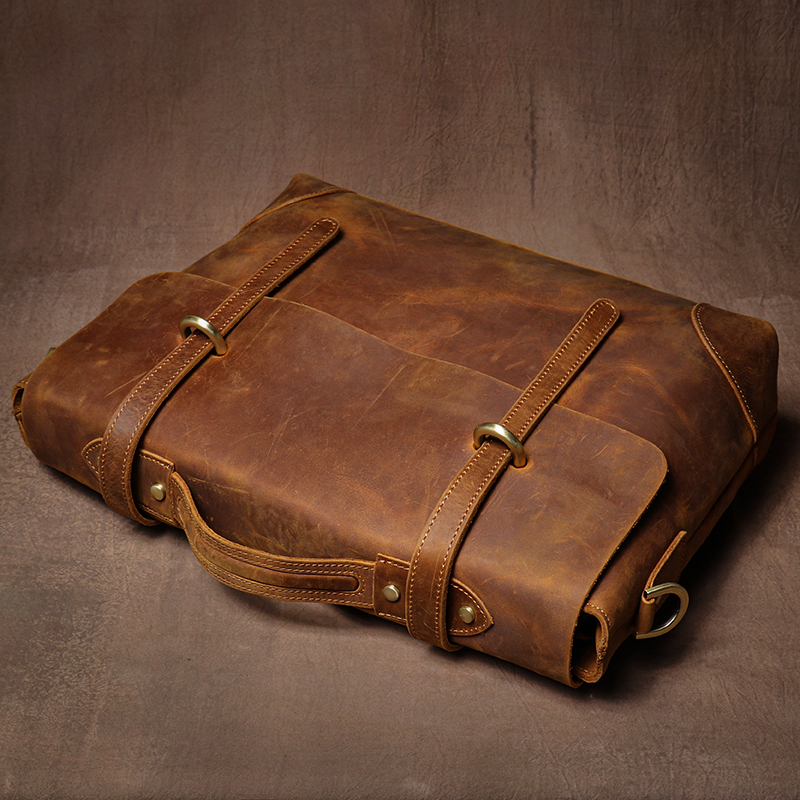 GURO-Bolsa de Couro Genuíno para Homens, Maleta Executiva de Luxo, Bolsa Mensageiro Retro, Sacos de Computador Portátil Viagem Homem