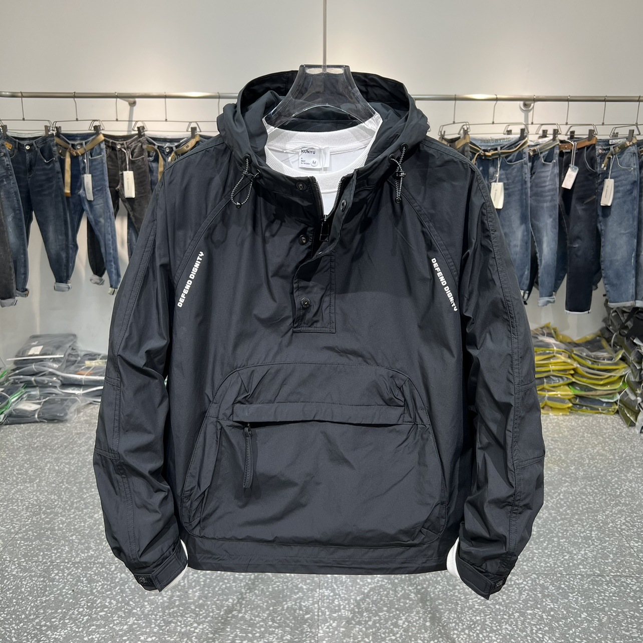 Koreanische Modejacken für Herren, Reißverschlussjacke mit Kapuze, lässige Street-Arbeitsjacke mit mehreren Taschen für Herren, Slim-Fit-Piloten-Baseballanzug