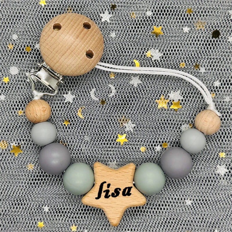 1 PC ส่วนบุคคลชื่อไม้ที่กําหนดเองเด็กทารก Pacifier คลิปซิลิโคนลูกปัด Dummy ผู้ถือจุกนม Baby Teether จี้ทารกแรกเกิดของขวัญ