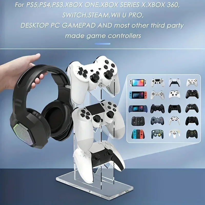 Soporte Universal de tres capas para auriculares, soporte para consola de juegos, almacenamiento de escritorio para todos los auriculares, accesorios para auriculares