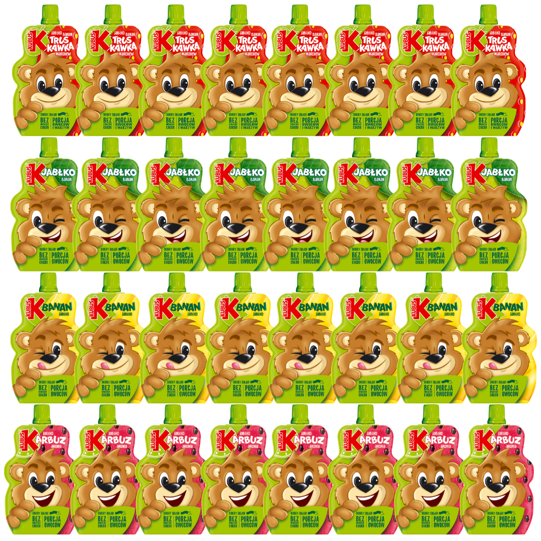 Kubuś Mus 100% Mix 4 smaków 100 g x 32 sztuk