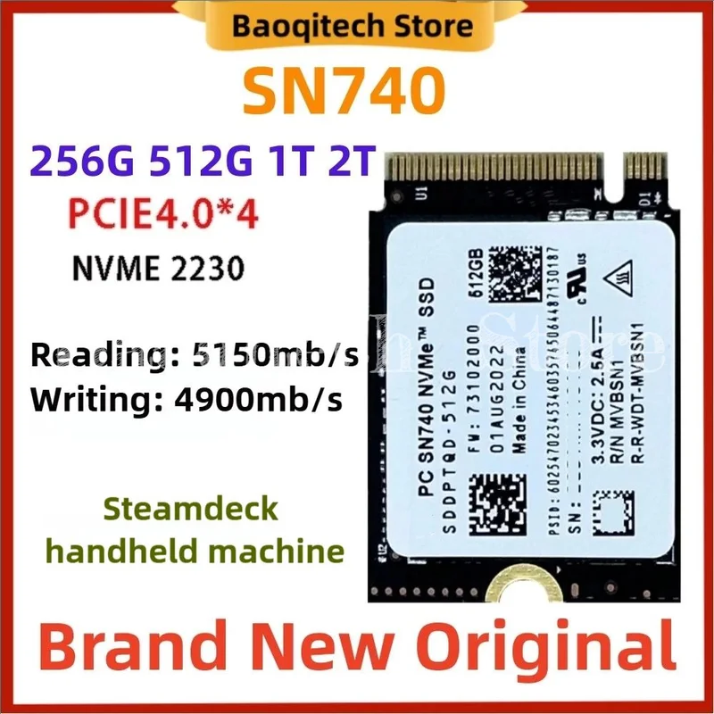 SN740 2TB 1TB 512GB 2256GB SSD M.2 2230 Gen4 PCIe 4,0 X4 NVMe compatible con WD Digital occidental para Steam Deck Microsoft Surface ProX