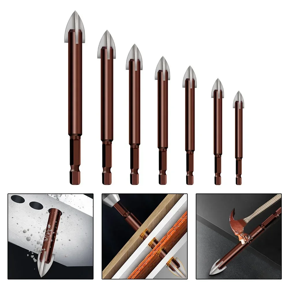 1pc Cross Hex Tile Bits For Glass Ceramic Concrete Hole Opener Alloy Triangle Drill 3/4/5/6/8/10/12mm Drill Bits Glass Bits