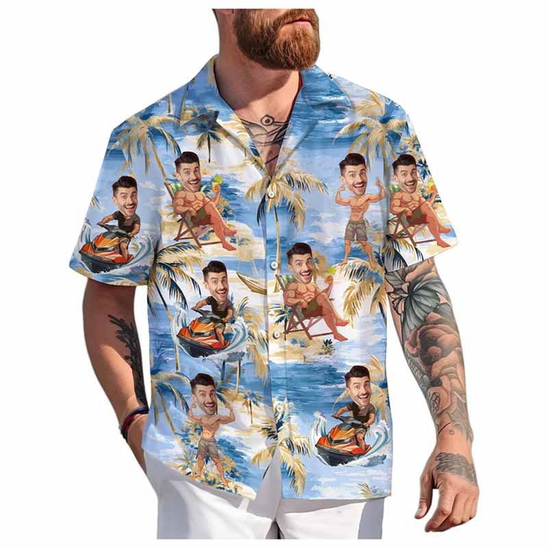 Camisa hawaiana con cara personalizada, camisas con botones impresos en 3D divertidas y personalizadas, camisas de solapa de manga corta para playa 2025, blusas DIY