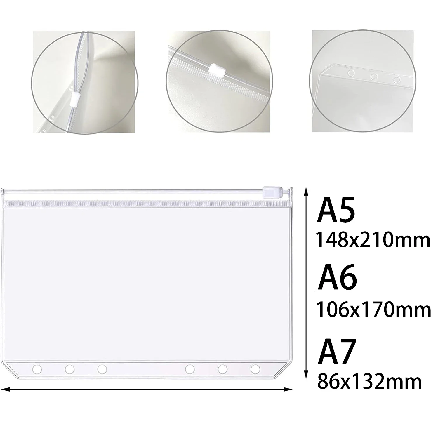 A5 A6 A7 ซิปหลวมกระเป๋า 6 หลุม Binder กระเป๋าพลาสติก Binder ซิปโฟลเดอร์กันน้ําเอกสารโน้ตบุ๊คการ์ด