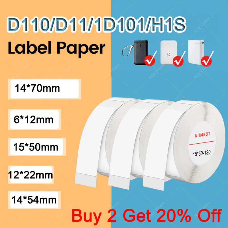 Niimbot D11 D110 Offical Label Sticker Paper Rolls Various sizes of White Color Label Papers
