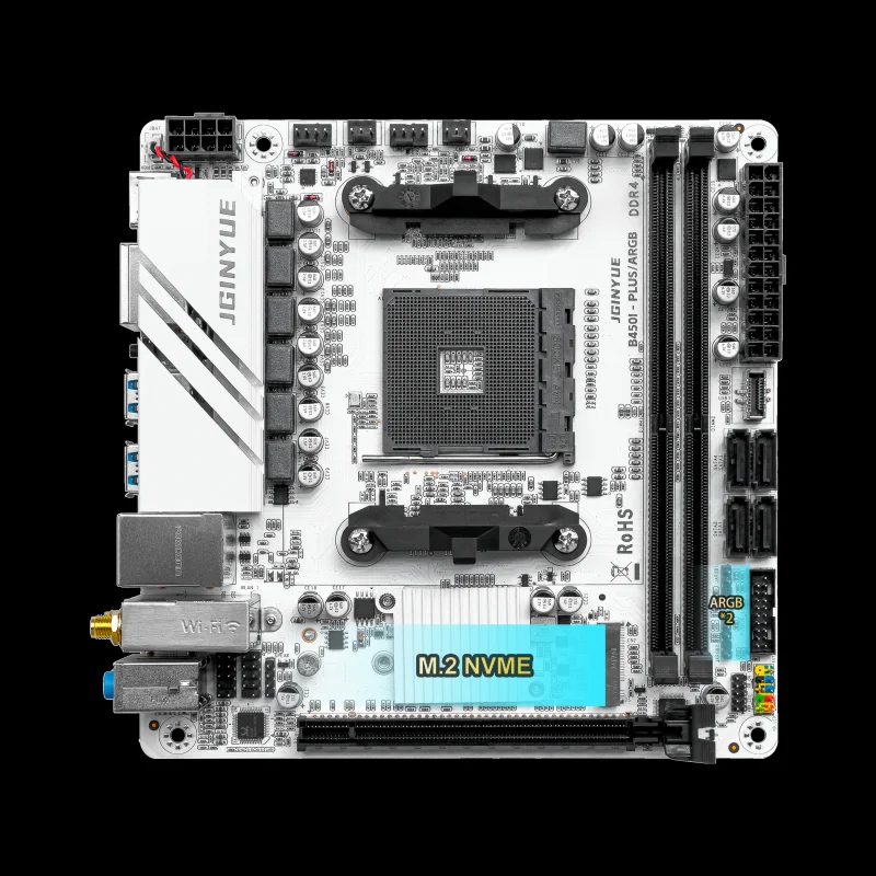 Das JGINYUE AMD AM4 ITX-Motherboard unterstützt Ryzen R3 R5 R7 1/2/3/4/5-Serie CPU DDR4 RAM Desktop-PC PCI-E 3.0 B450I-PLUS ARGB MB