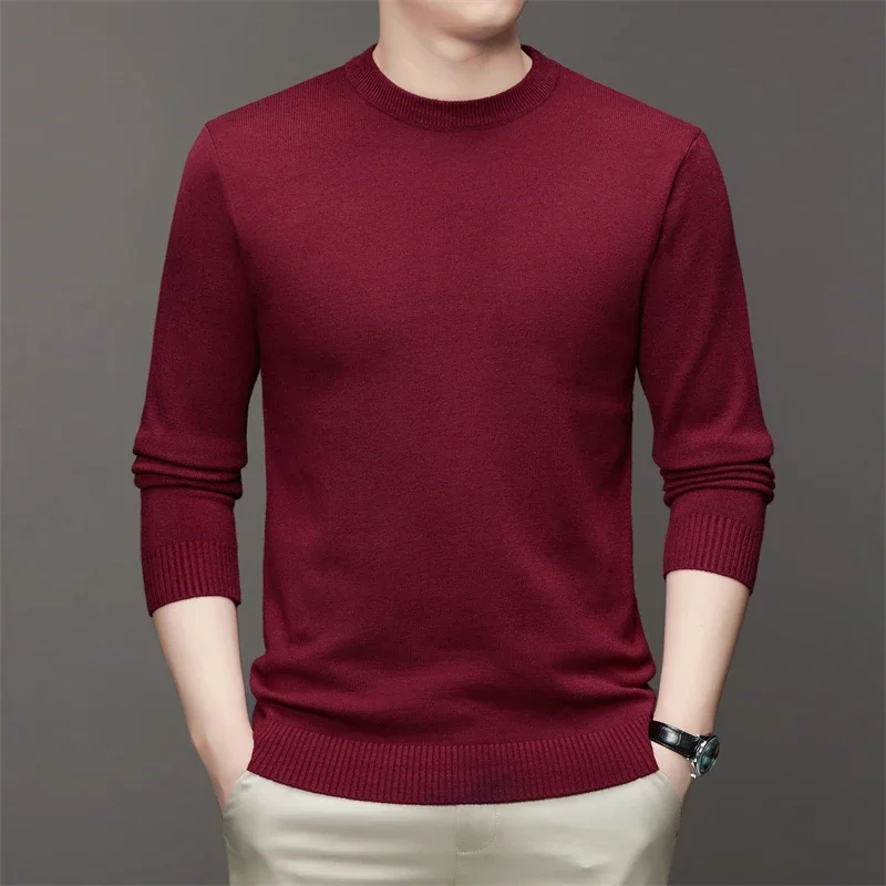 7-farbiger Herren-Pullover mit Rundhalsausschnitt und langen Ärmeln, einfarbig, weiches, warmes und bequemes Oberteil mit Basis