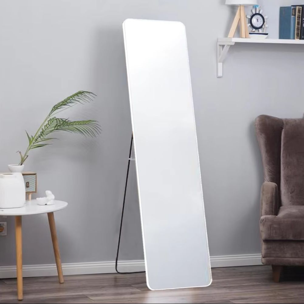 Silver White Modern Rectangular Metal Freestanding Mirrors for Bathroom, Bedroom, Living Room, Hallway Decoration