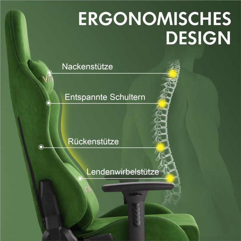 Kitinjoy Gamingstoel Ergonomische bureaustoel Bureaustoel met lendensteun In hoogte verstelbaar met natuurlijke suède computerstoel