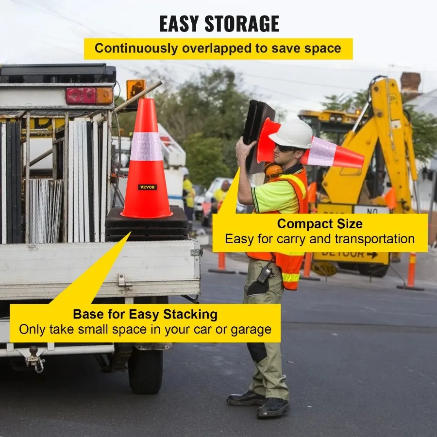 Safety Cones 18 in 45 cm Height 5 PCS PVC Orange Traffic Cone with Reflective Collar and Black Weighted Base Used for Traffic