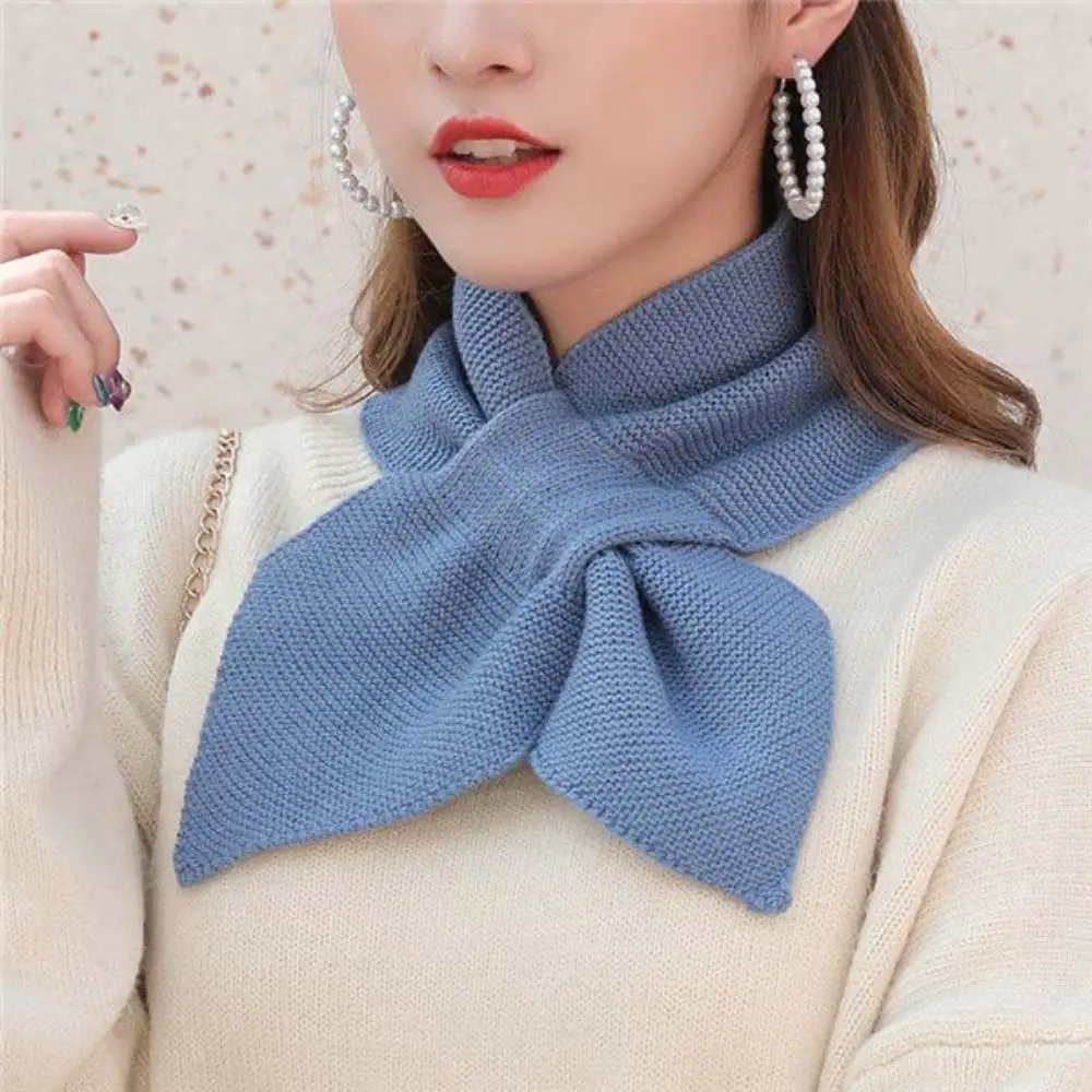 Bufanda cruzada de punto informal para mujer, cuello alto cálido, calentador de cuello a prueba de viento, suéter desmontable, pajarita para invierno