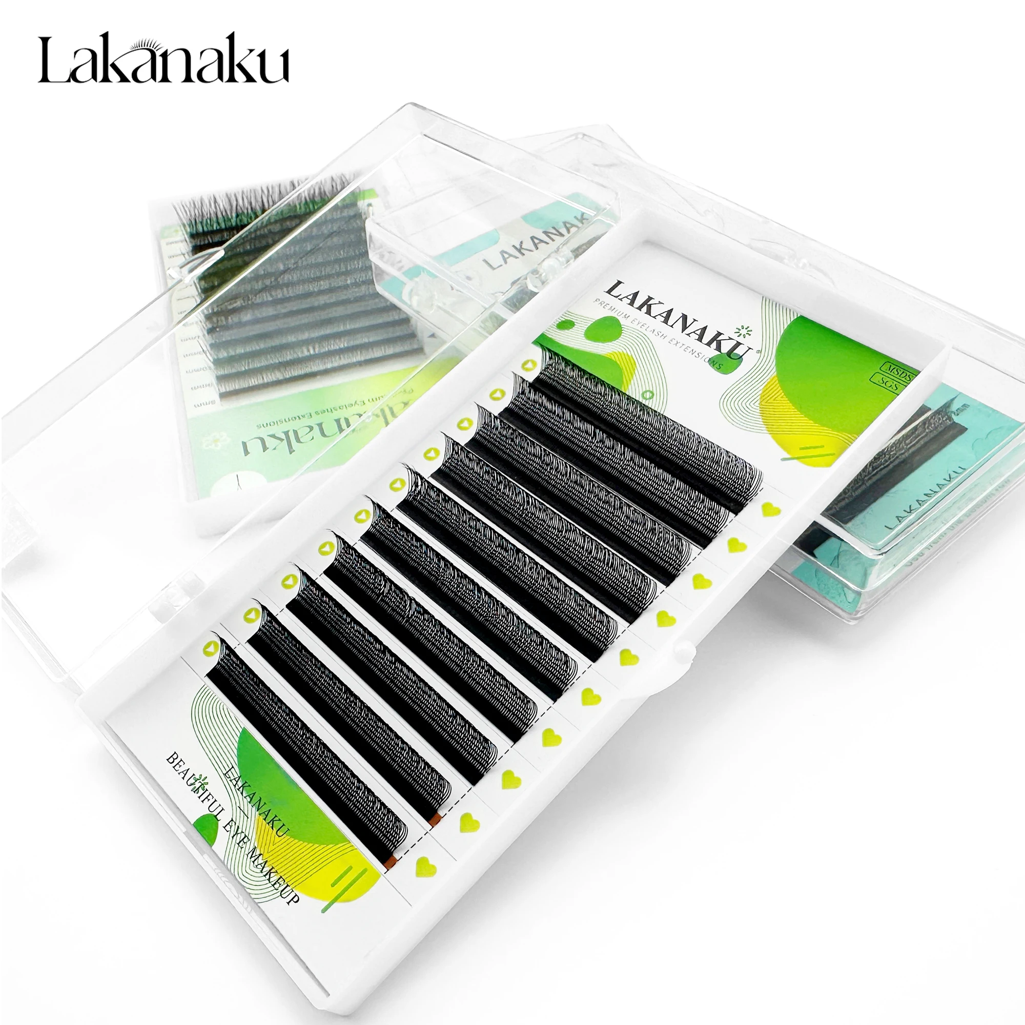 LAKANAKU 2D UU Technology Fibers Eyelash Shape U YY cilios para extensão de Volume Makeup Double Tips Parallel eyelash yy Fio u