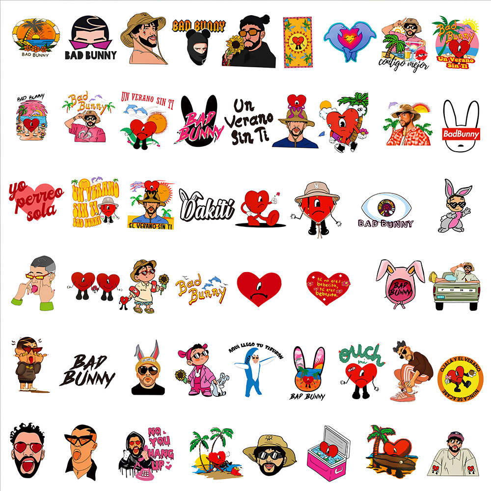10/30/50 Chiếc Ca Sĩ Xấu Bunny Miếng Dán Hoạt Hình Graffiti Đề Can DIY Laptop Vali Tủ Lạnh Laptop Miếng Dán Kính Cường Lực thiếu Niên Quà Tặng Đồ Chơi