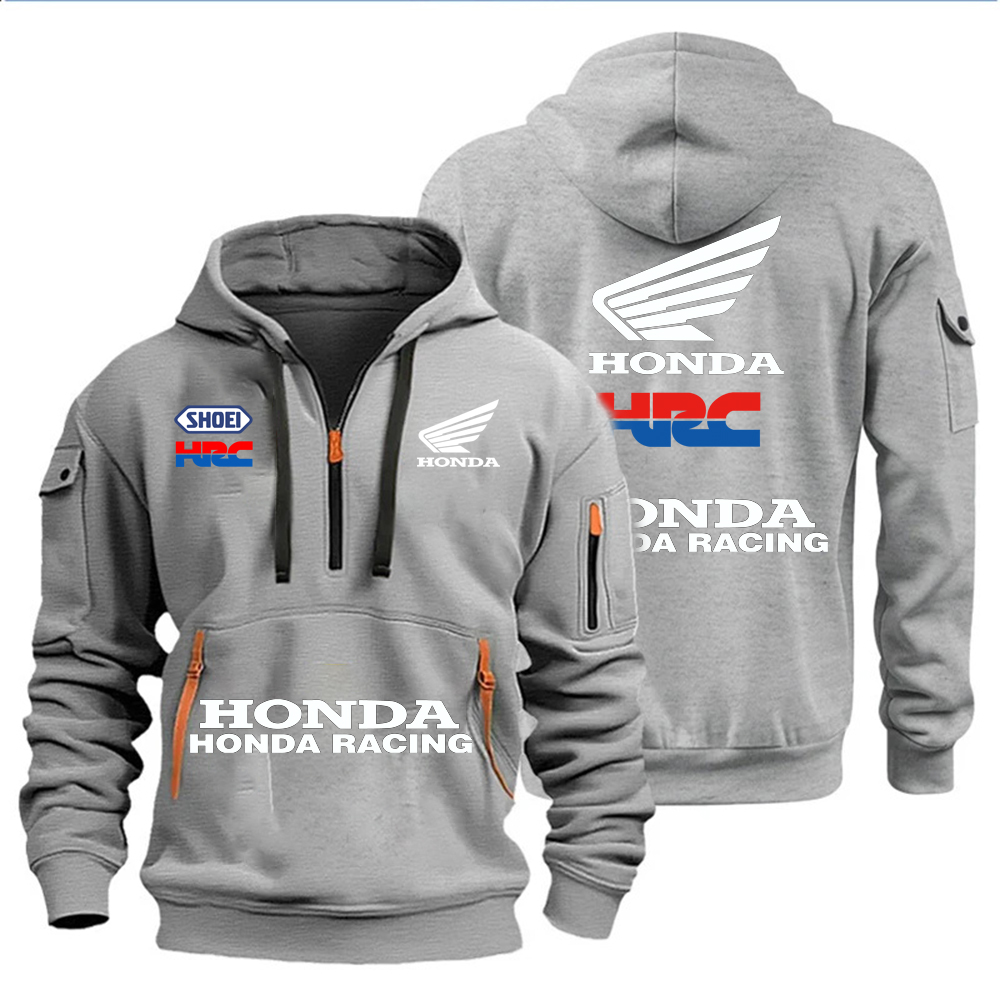 Roupas masculinas de outono e inverno da Honda Racing apresenta moletons com design com vários zíperes, roupas esportivas casuais e capuz solto