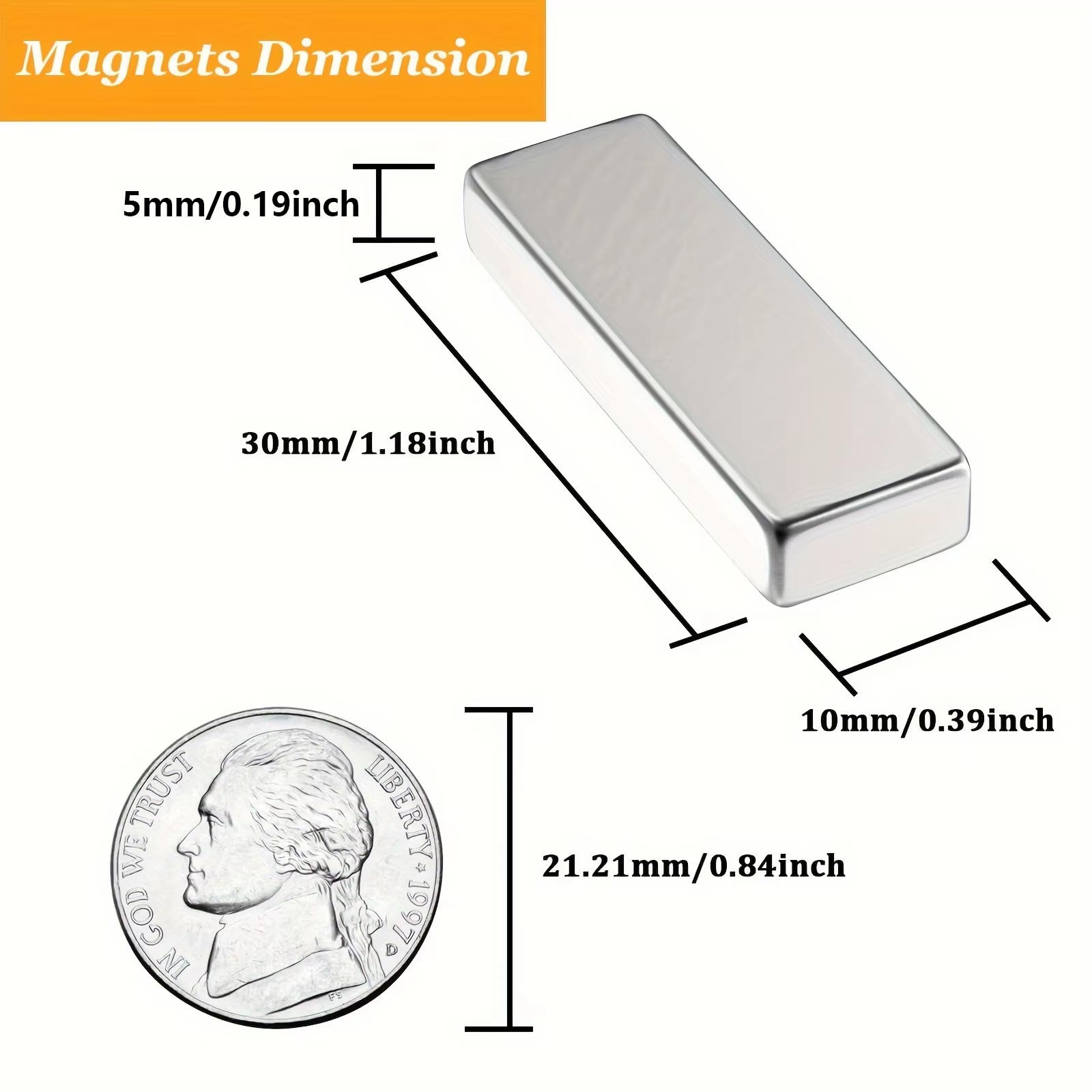 10pcs 30 X 10 X 5mm rectangular magnets, long bar magnets, miniature magnets. Suitable for science, tool libraries, laboratories
