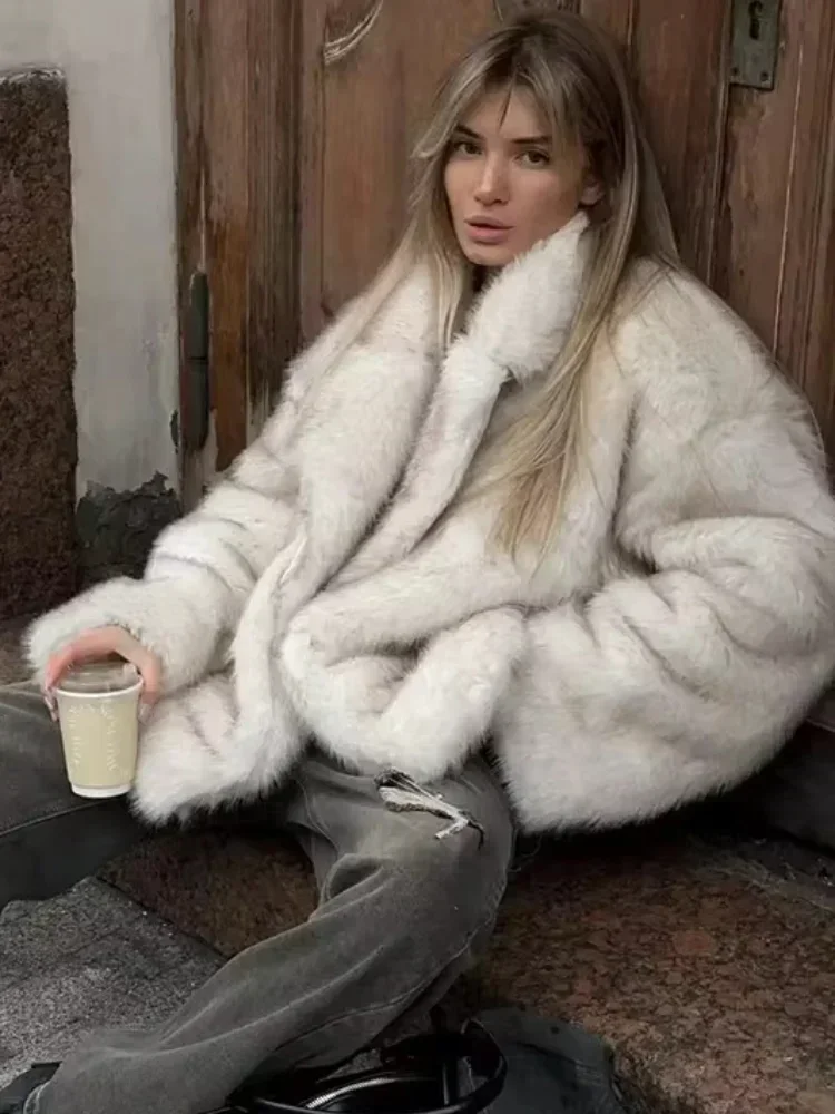 2024 inverno quente moda meninas oversized gradiente casaco de pele feminino grosso quente outerwear fofo falso pele de raposa jaqueta