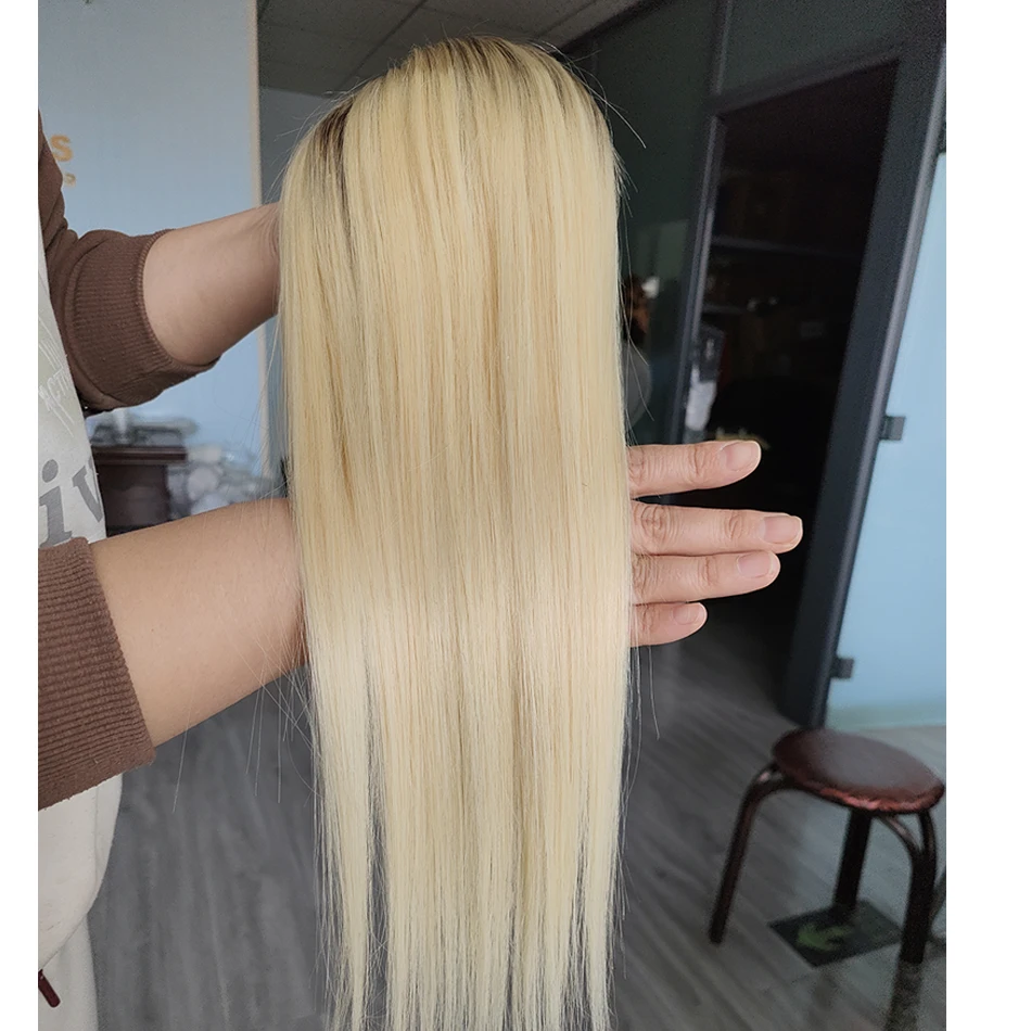 ALINDING YST-Extensions de Cheveux Naturels Vierges Remy Blond Ombré 613 pour Femme, 5x6 Pouces, Base Mono avec réinitialisation, Style Européen