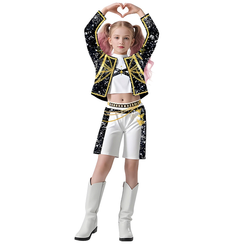 Disfraz de película Kpop Mira para niños y niñas, disfraz estampado de cazadores de demonios, Zoey Rumi, ropa de espectáculo de Carnaval, conjunto de Huntrix para niñas