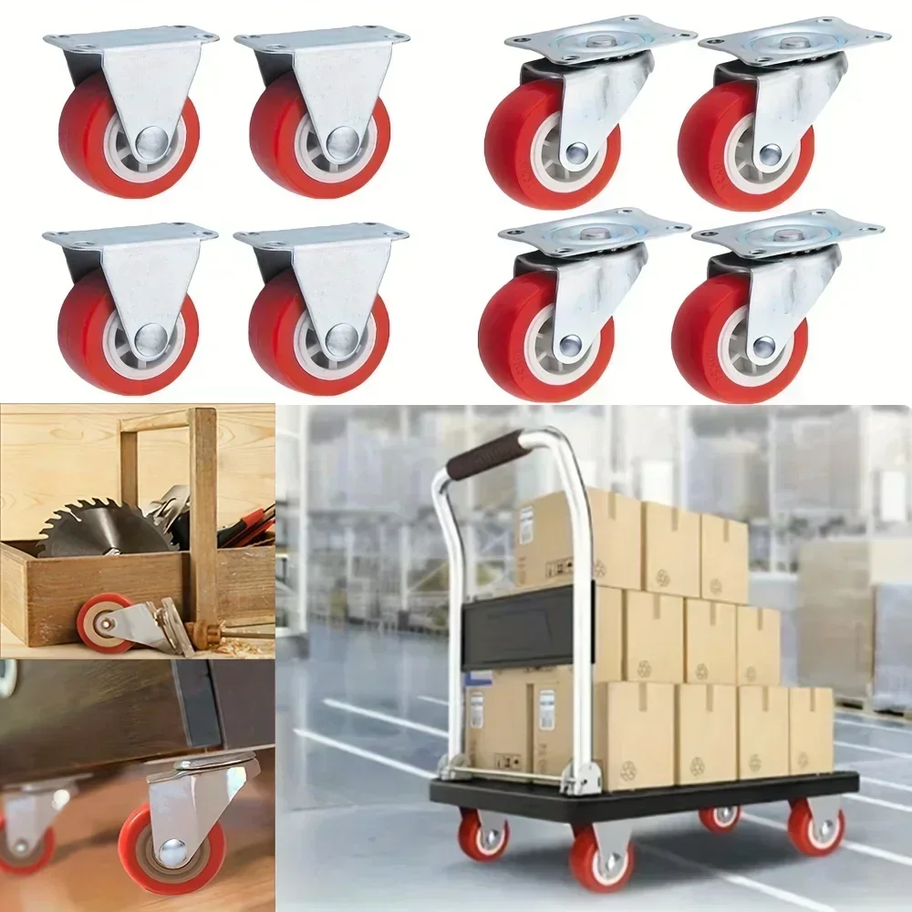 4-pack PVC 1,97 "Universele en directionele wielen, stille rode draaibare wielen, kruiwagen, meubelprojectwagen