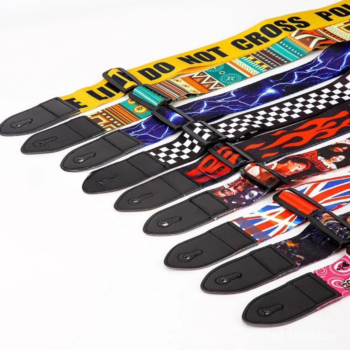 Guitar Strap/Red Flame Jacquard Guitar Strap/Leather End /Adjustable Length/Durable Strap With Pattern Strap/for Guitar