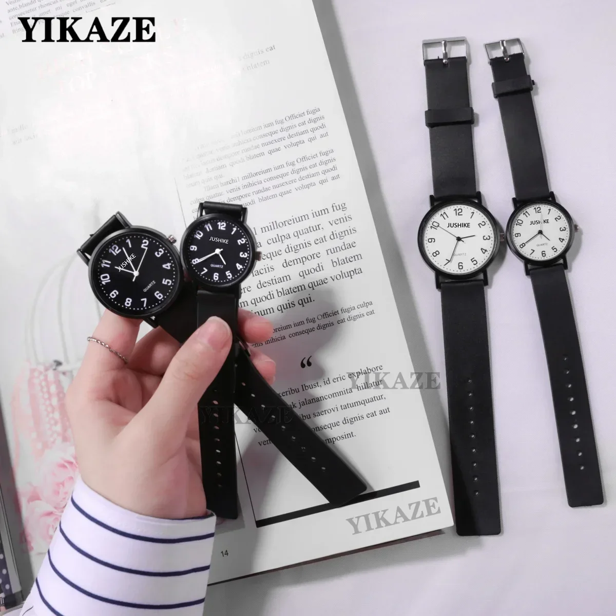 Relojes de cuarzo simples en blanco y negro para mujer, reloj de pulsera con correa de silicona de diseño minimalista, reloj de vestir a la moda para mujer, regalos