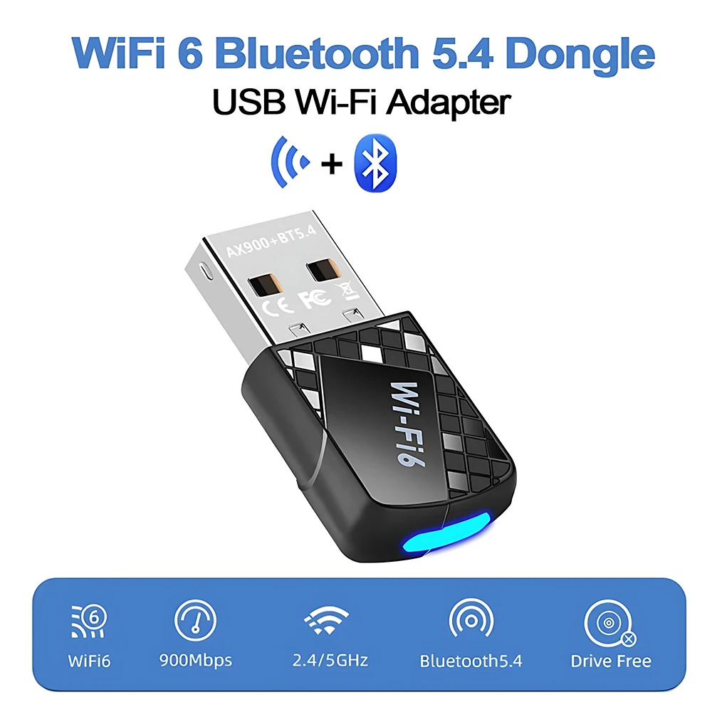 2 IN 1 WIFI6 AX900 USB WiFi Network Card Bluetooth 5.4 Wireless Adapter Dual Band 2.4G+5GHz 900Mbps Receiver Dongle For Win10/11