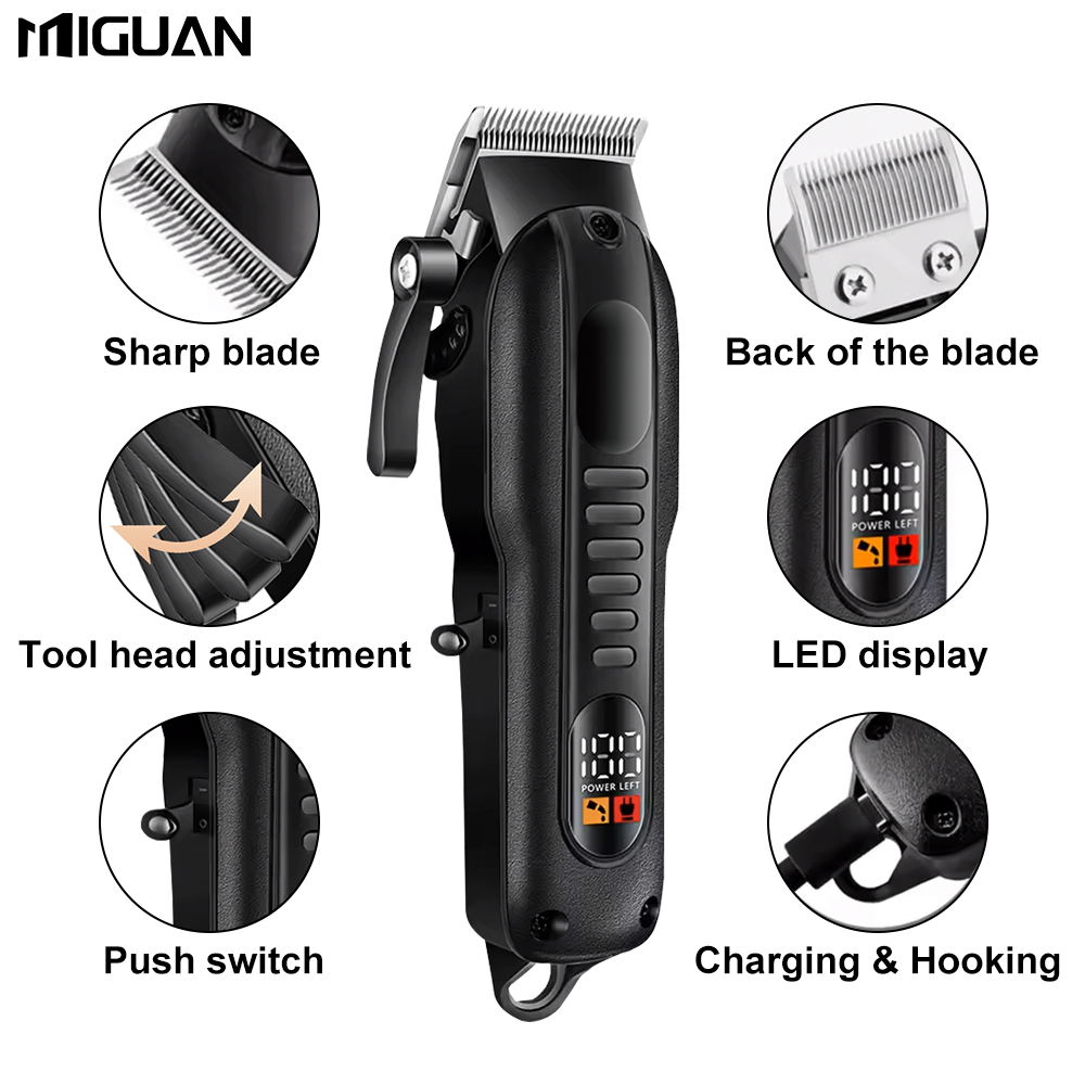 Professionele herentondeuse met LED-scherm, oplaadbare lithiumbatterij, opladen via USB, draadloze trimmer met