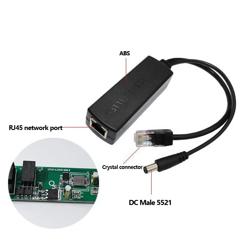 POE-Splitter 24 V/48 V auf 12 V/5 V IEEE 802.3af-Ausgang Power Over Ethernet Splitter-Adapter Sicherheitssystem (Plug and Play)