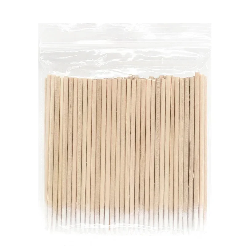 약 100pcs 나무 면봉 아이 섀도우 립스틱 브러쉬 화장품 메이크업 도구 귀 청소 스틱 버드 팁 나무 면봉