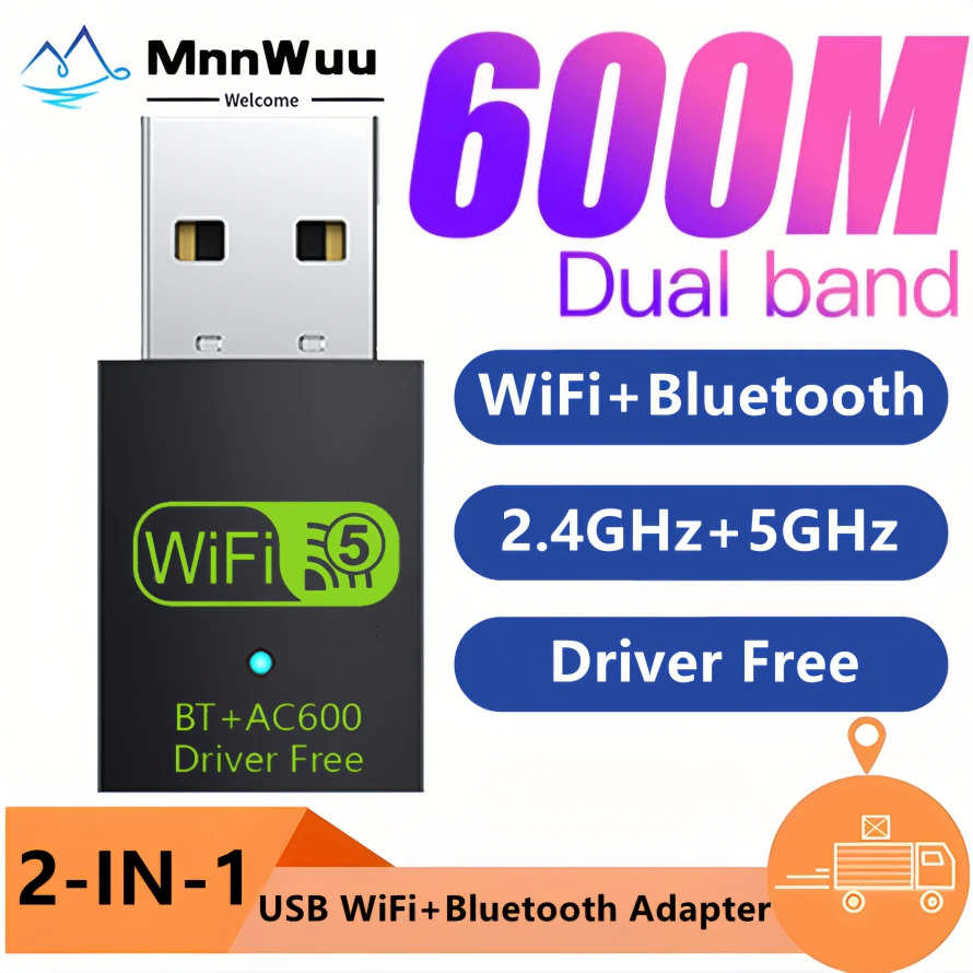 2 в 1 USB WiFi Bluetooth-адаптер 600 Мбит/с двухдиапазонный USB-адаптер Wi-Fi Dongle USB-адаптер Bluetooth Беспроводная сетевая карта для ПК