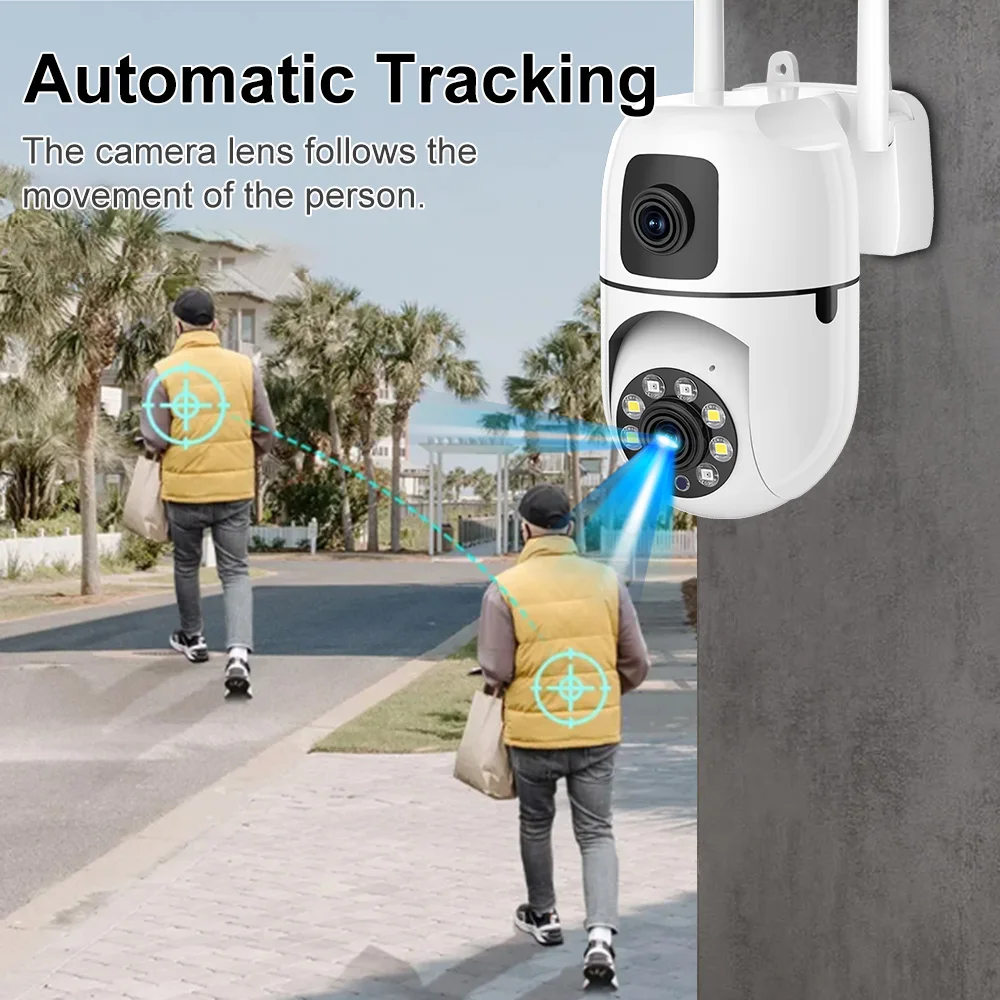 4K 8MP HD Smart Night Vision Wifi Camera PTZ Outdoor Dual Screen Human Detection Dual Lenes IP Security Protection Cam O-Kam pro
