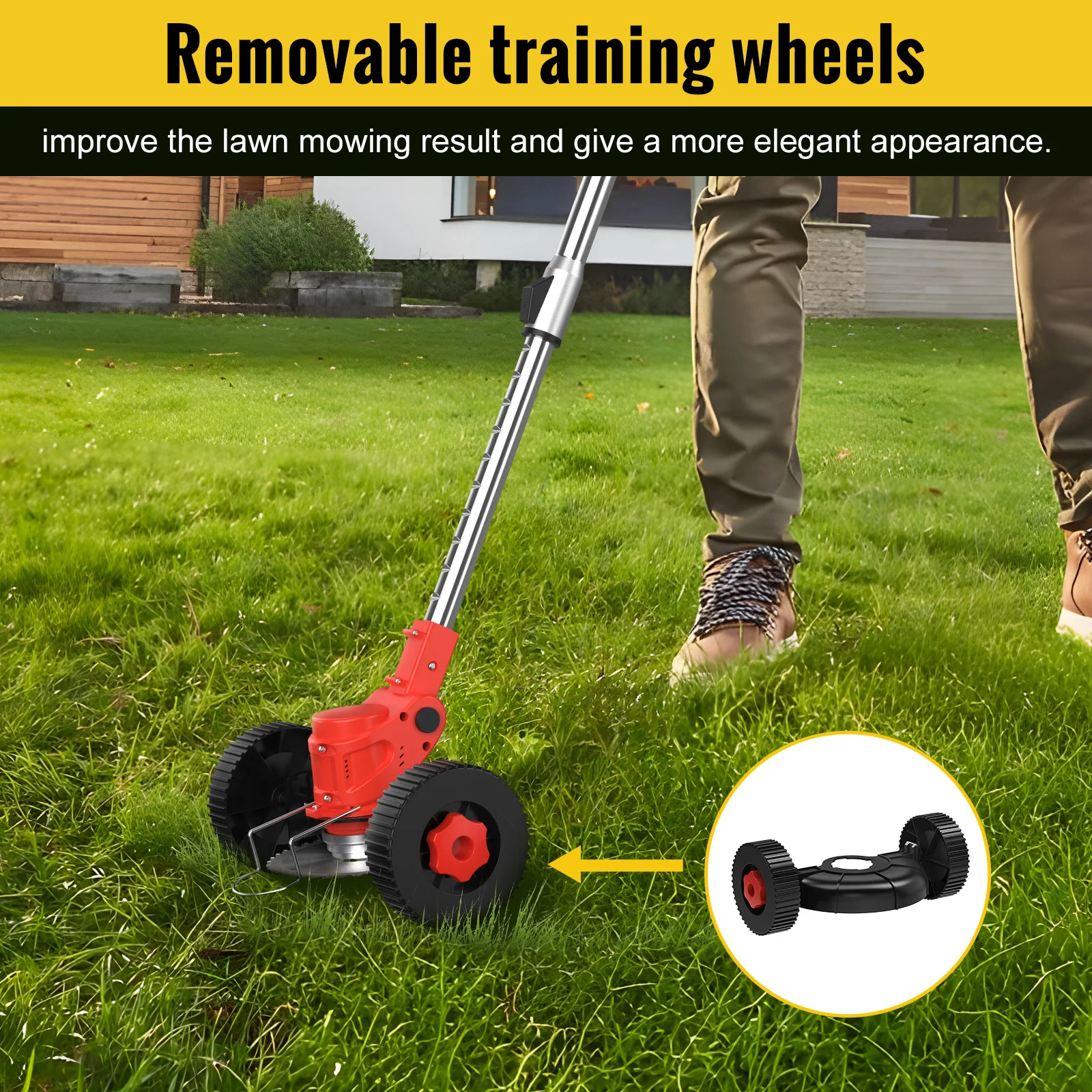 CONENTOOL Tagliaerba elettrico a batteria 21V Tosaerba portatile regolabile in lunghezza con ruota Attrezzo da giardino compatibile per Makita