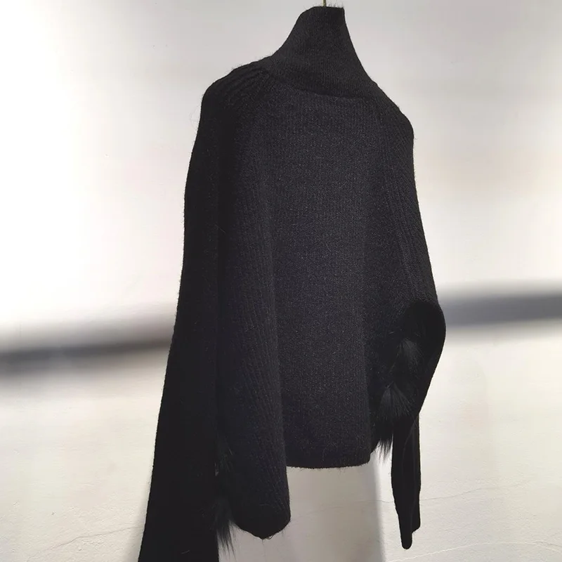 Frauen Kurze Gestrickte Pullover Mit Echt Fox Pelz Langarm Echtes Pelz Trimmen Pullover Weibliche Jumper Mit Zipper