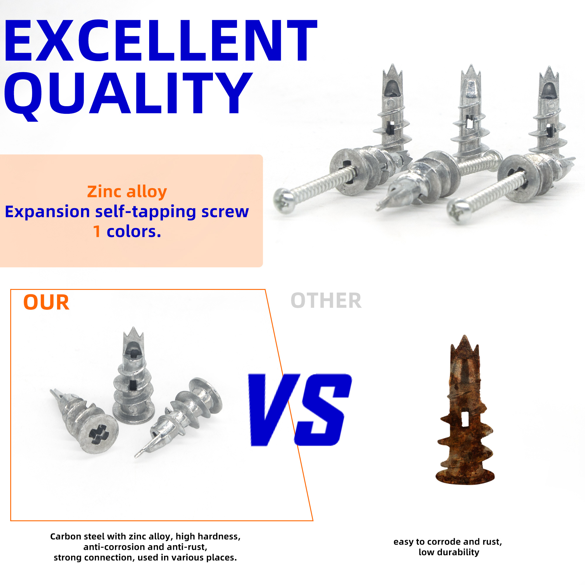 40/80/120 pces liga de zinco gesso drywall âncora parede oca auto-perfuração plugue de parede com parafuso de rosqueamento parafuso drywall