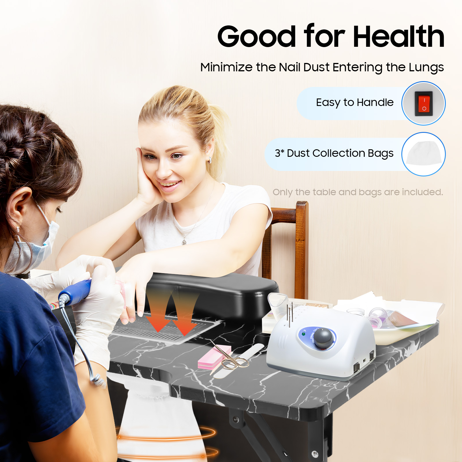 Tragbarer Nagel tisch Klapp maniküre Schreibtisch beweglicher Tisch Unabhängigkeit für Salon und Zuhause mit Staubs ammel ventilator
