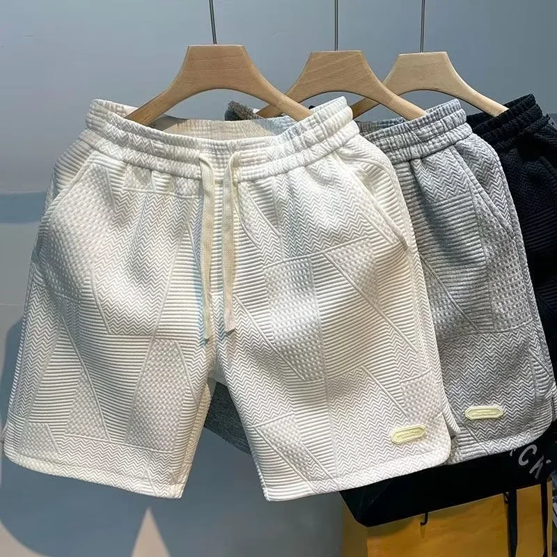 Moda verão casual calças de praia solto ajuste cinco quartos comprimento marca de moda masculina bordado shorts confortáveis