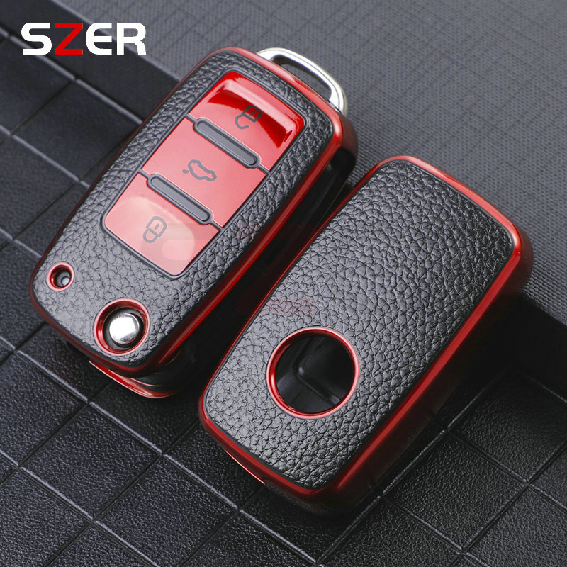 Couro TPU Car Key Case, Capa para Volkswagen VW Polo Golf Passat Tiguan Beetle Caddy T5 Up Eos Skoda Octavia Seat Leon Altea