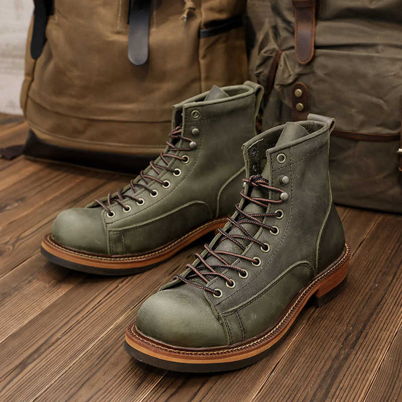 Kowm Rindsleder Wanderschuhe Herren Wanderschuhe britische Trekking schuhe dicke Sohle Rindsleder High Top Motorrads tiefel Knöchel Turnschuhe