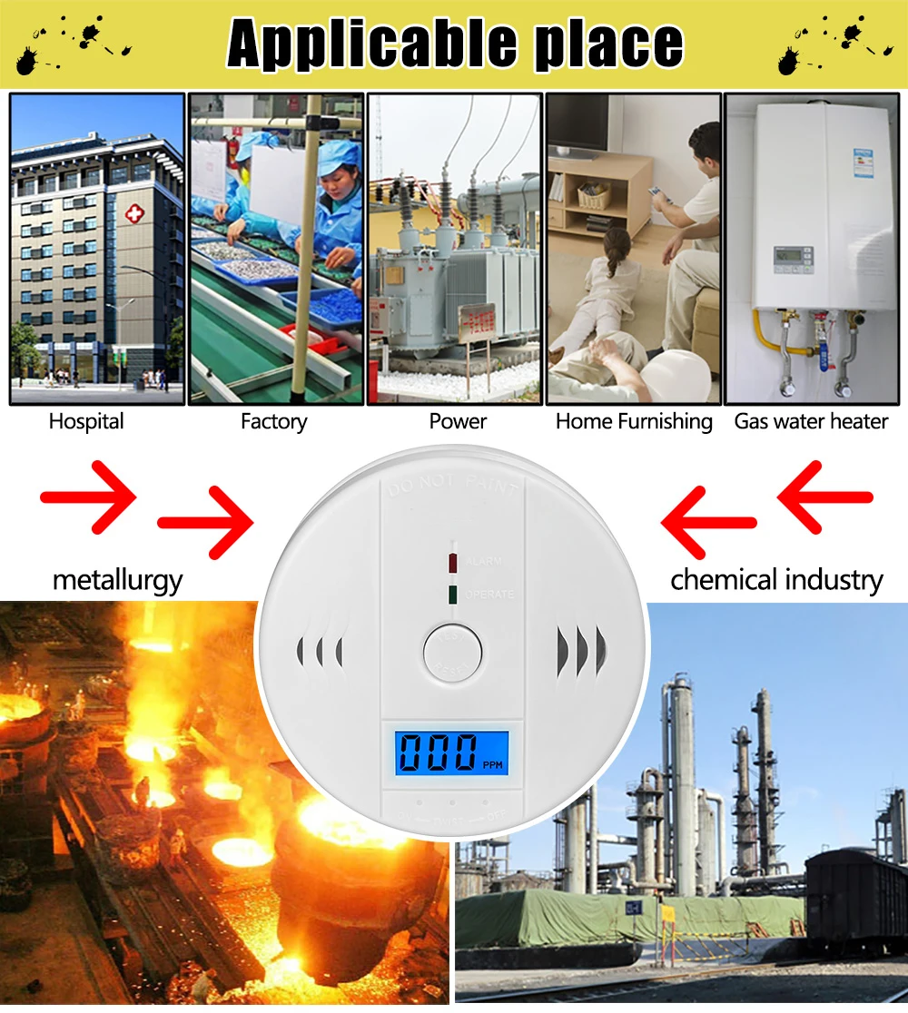 Đồng Báo Động CO Báo Màn Hình LCD Cảm Biến Khí CO Báo Động 85dB Âm Thanh Còi Hú Bếp Tổ Ong Than Khói Cảnh Báo Báo Động Nhà an Ninh