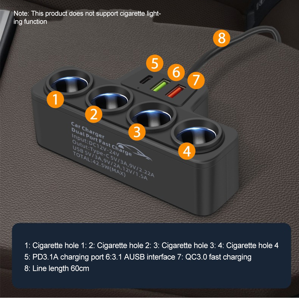 Ładowarka USB 4 w 1 120W rozdzielacz zapalniczki samochodowej 12V 24V szybka ładowarka wtyczka zasilacz do telefonu USB + QC3.0 + PD3.1A
