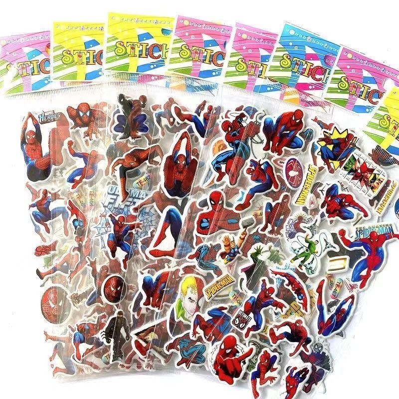 6/12PC スパイダーマンステッカーおもちゃ 3D 子供のアニメ漫画バブルペースト厚み報酬ステッカー子供のおもちゃギフト