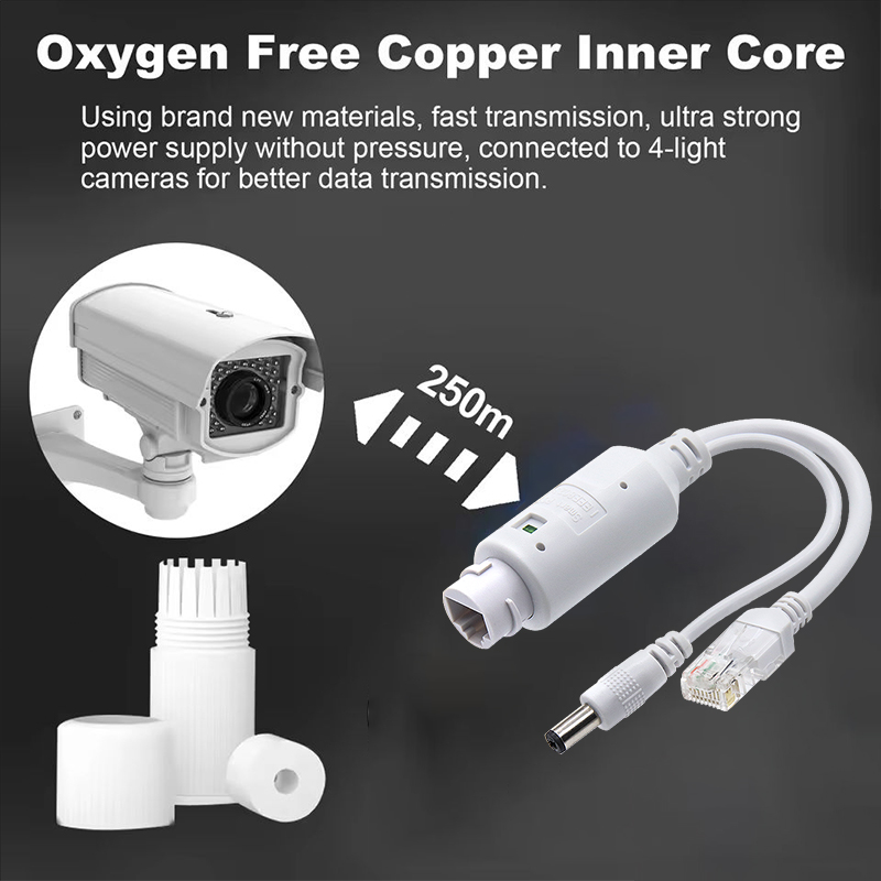 Divisor POE à prova d'água IP67 48V a 12V IEEE 802.3af/at Adaptador para câmera IP externa Sistema de segurança CCTV