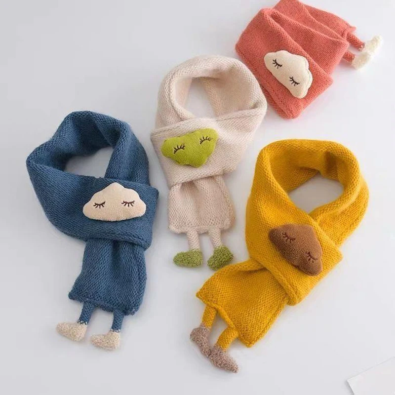 Bufanda bonita de nube para bebé, muñeca 3D, pañuelo tejido para niños de 1 a 5 años, bufandas cruzadas para niños y niñas, cubierta de cuello de lana cálida para invierno