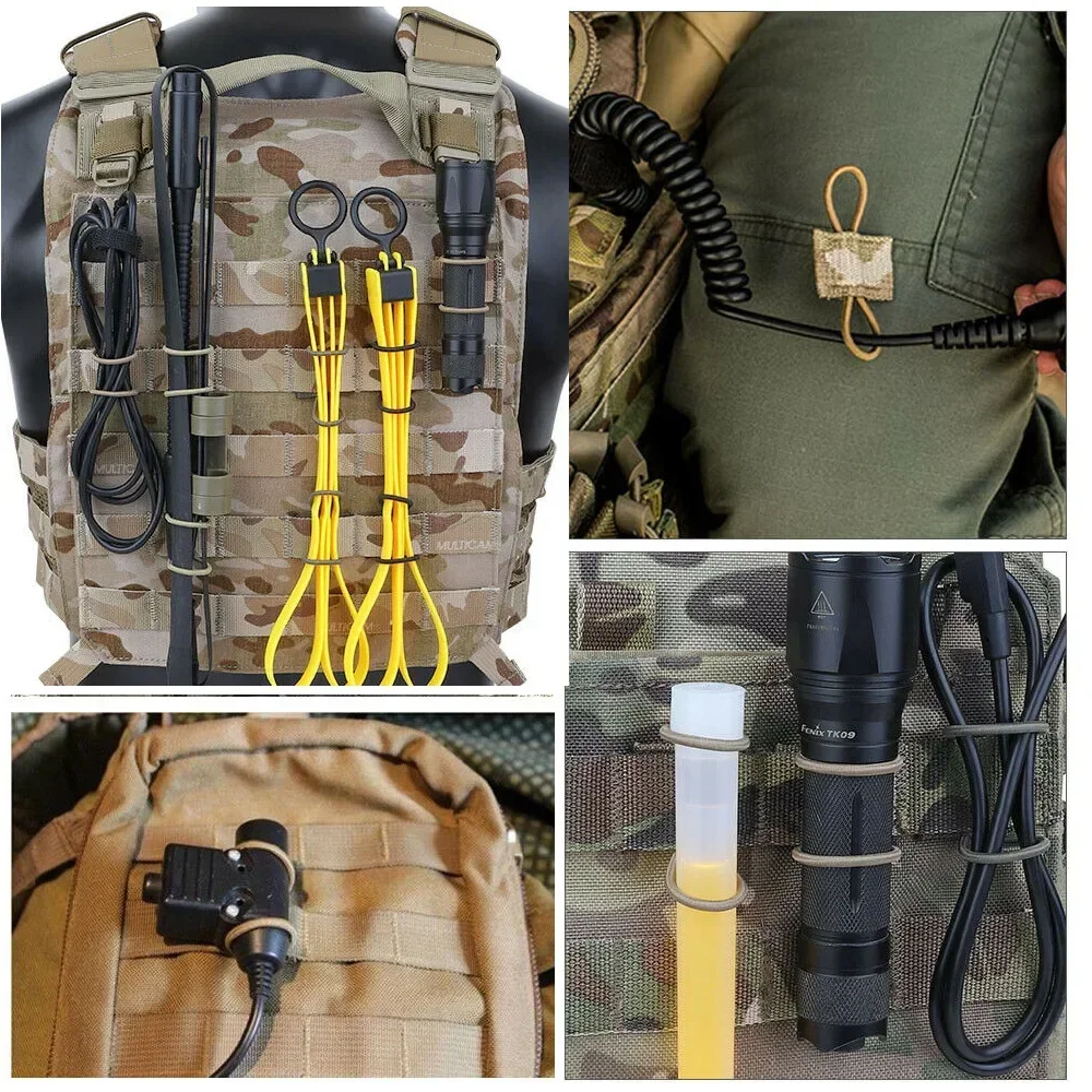 10pcs MOLLE ยืดหยุ่นสายรัดไนลอนริบบิ้นหัวเข็มขัดเดินป่ากลางแจ้งการล่าสัตว์กระเป๋าเป้สะพายหลังเสื้อกั๊ก PTT เสาอากาศ Stick PIPE Binding Retainer