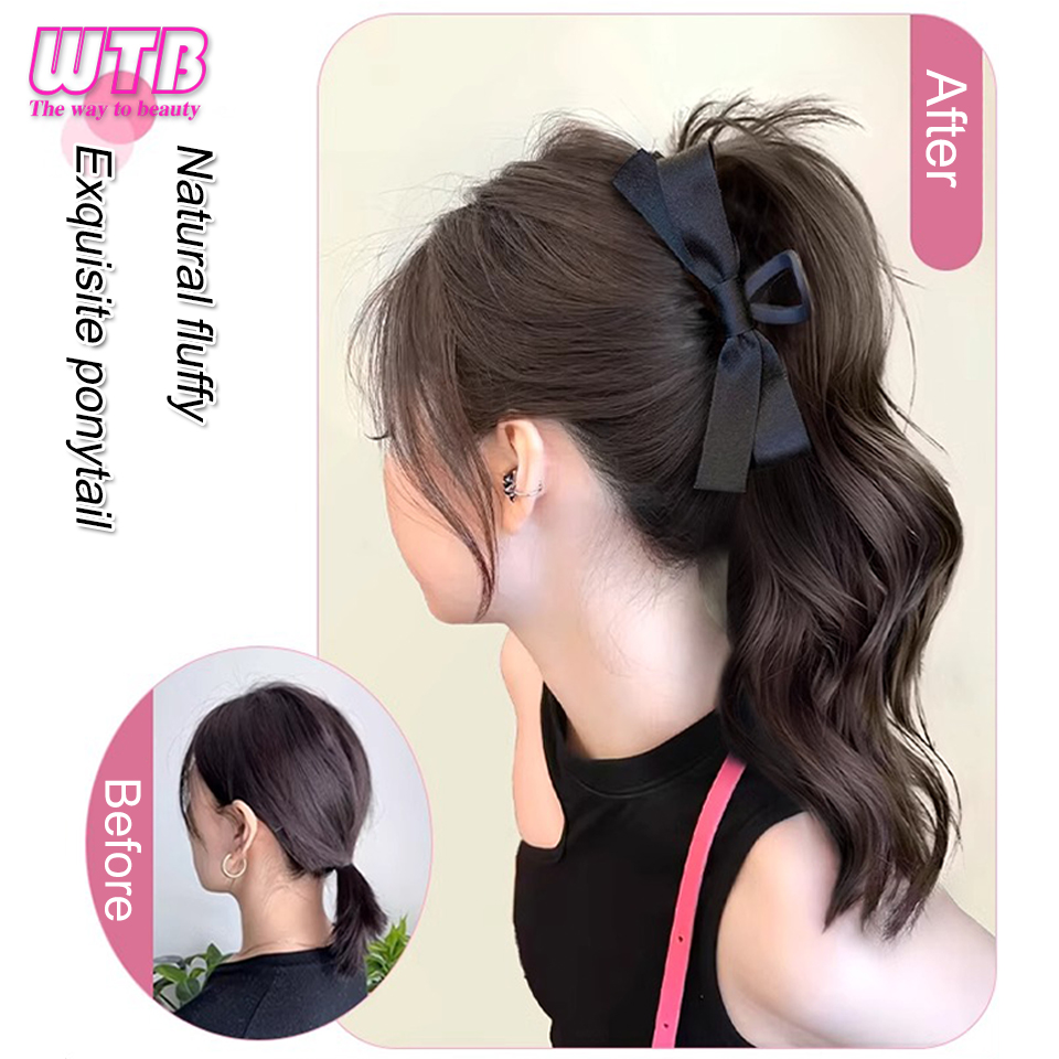 WTB-女性用ポニーテール合成クリップ,短い巻き毛のポニーテール,偽のかつら,ポニーテールエクステンション,ヘアピース