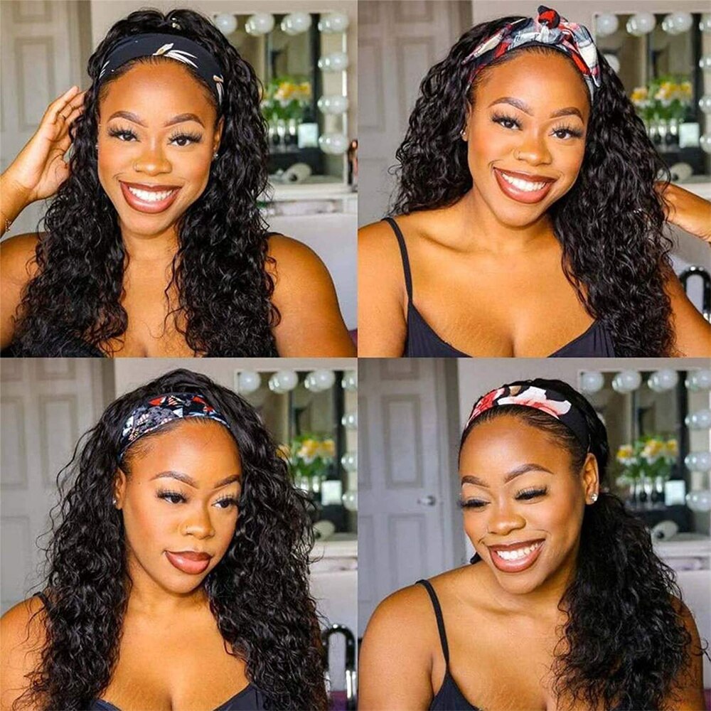 Brasileiro kinky encaracolado bandana perucas usar e ir sem cola peruca de cabelo humano completa máquina feita curto bob encaracolado perucas para mulher 180%