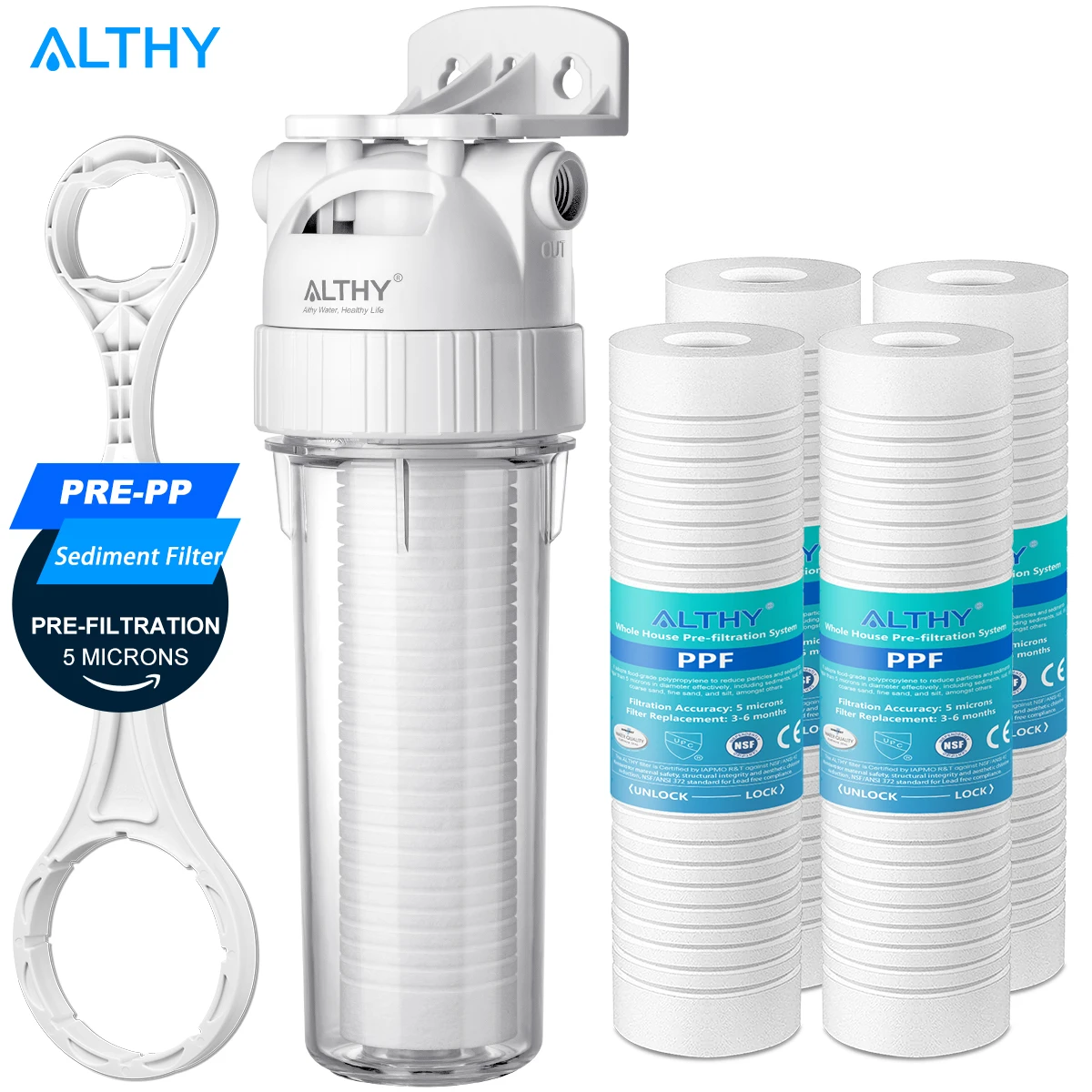 ALTHY 5 Micron Cả Nhà Trầm Tích Hệ Thống Lọc Nước Prefilter Máy Lọc 10 Inch PPFcotton Trước Lọc